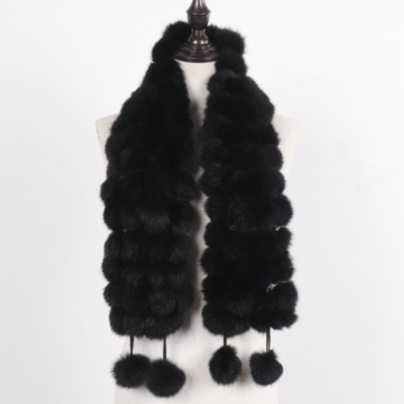 🎀 1PC SCARF BALLS FUR WRAP SHAWL RABBIT BOHO RACCON LONG NATURAL WARM WINTER - Picture 2 of 14